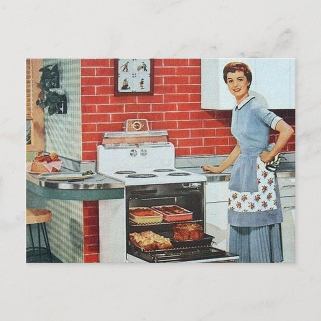 Postal de cocina de la cocinera retro (Anverso)