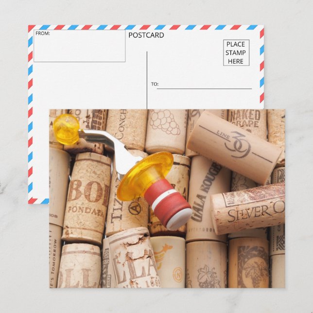 Postal de colección de corchos de vino (Anverso / Reverso)