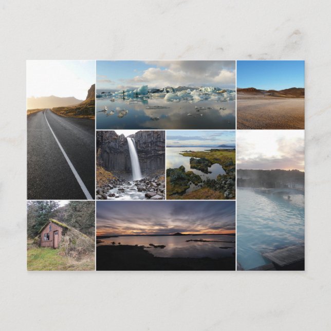 Postal de collage de paisajes de Islandia (Anverso)