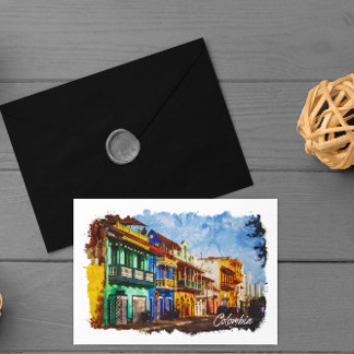 Postal de color de agua de Colombia de cosecha de 