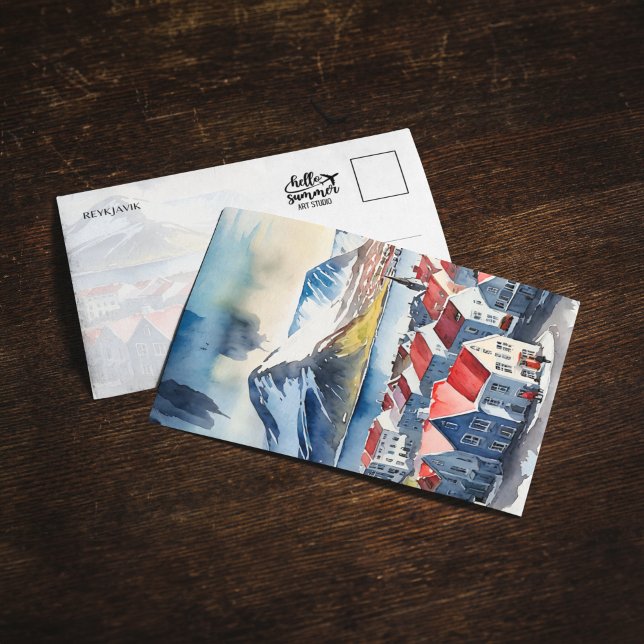 Postal de color de agua de Islandia Reykjavik (Subido por el creador)