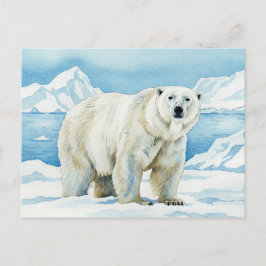 Postal de color de agua del oso blanco