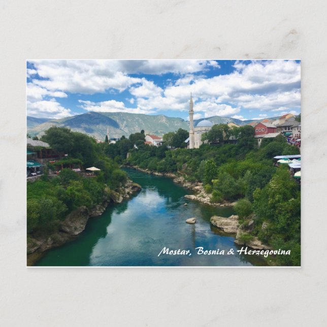 Postal de color Mostar con escritura (Anverso)