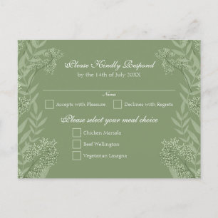 Postal de color verde oliva Boda vintage RSVP