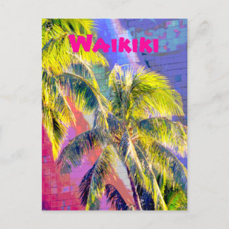 Postal de color Waikiki Palm Tree