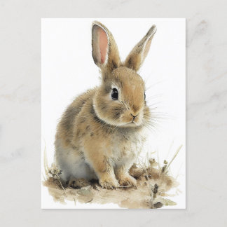 Postal de conejo adorable en acuarelas