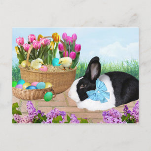 Postal de conejo de la cesta de Pascua