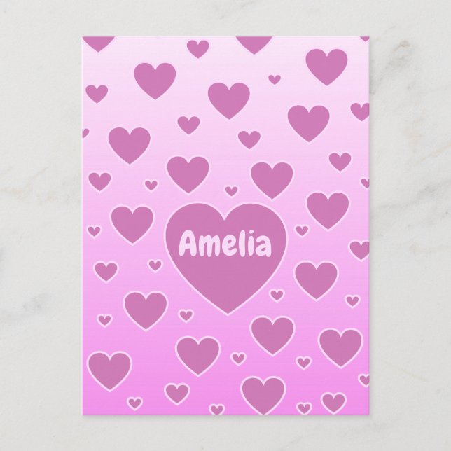 Postal de corazones rosados (Anverso)