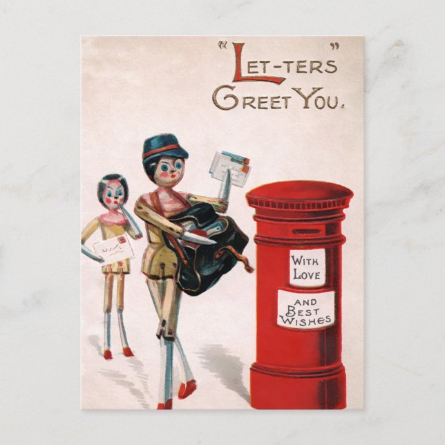 Postal de correo de muñecas de madera victorianas  (Anverso)