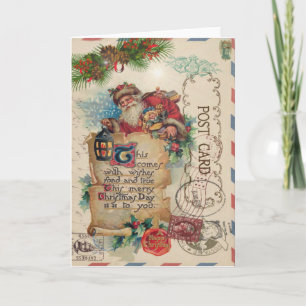 Postal de correo navideño vintage Santa Claus