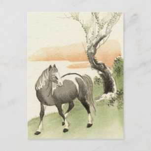 Postal de cosecha de caballos asiática