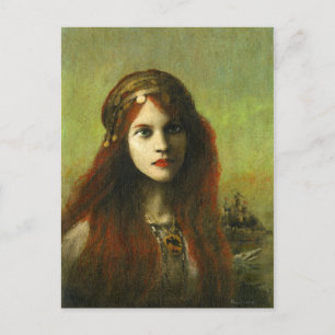 Postal de cosecha de preraphaelita Chica