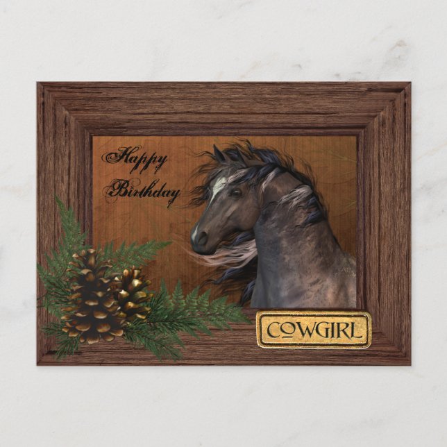 Postal de Cowgirl feliz cumpleaños (Anverso)