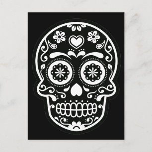 Postal de cráneo de azucar negro y blanco
