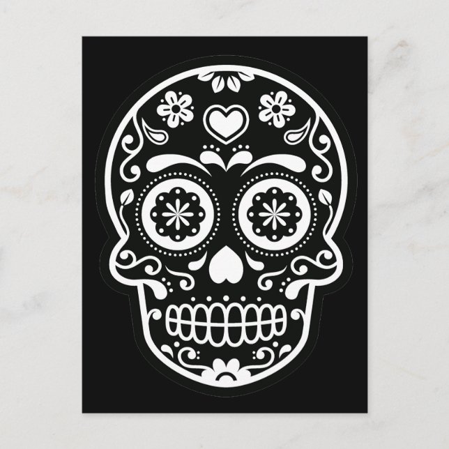 Postal de cráneo de azucar negro y blanco (Anverso)
