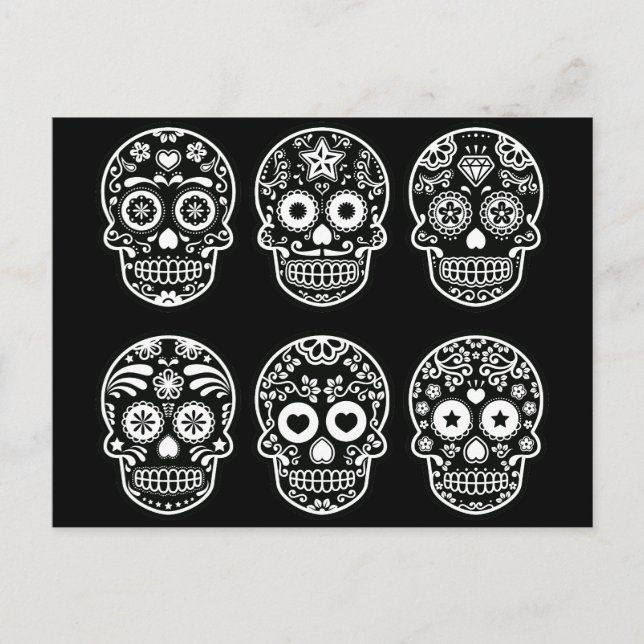 Postal de cráneo de azúcar negro y blanco (Anverso)