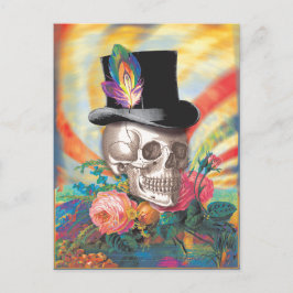 Postal de cráneo de sombrero superior psicodélico