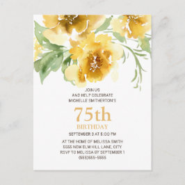 Postal de cumpleaños 75th Personized Yellow Floral