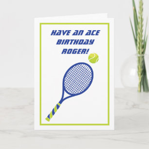 Postal de cumpleaños azul y verde para el tenis