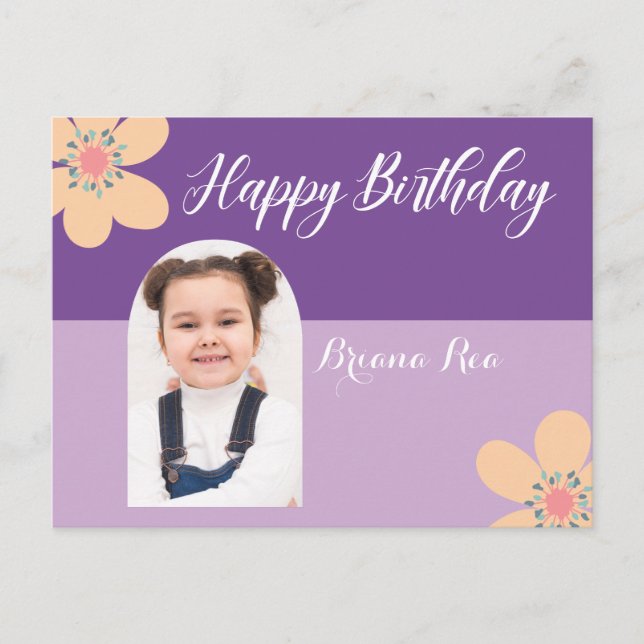Postal de cumpleaños con flores de lavanda y texto (Anverso)