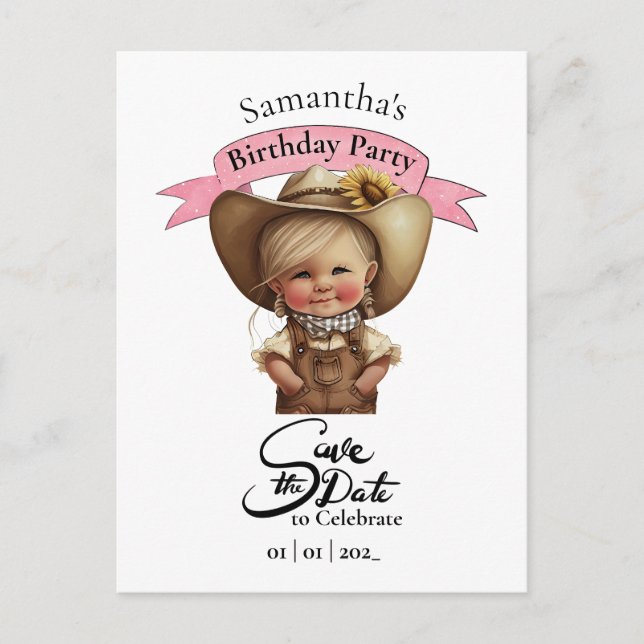 Postal de cumpleaños de Cute Cowgirl (Anverso)