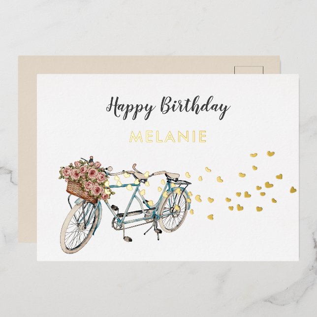 postal de cumpleaños de la bicicleta tándem (Anverso/Reverso)