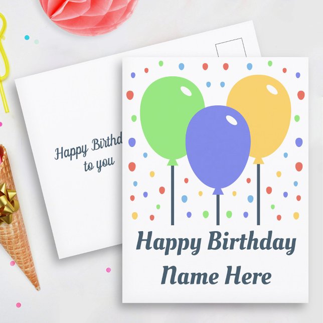 Postal de cumpleaños feliz con globos de colores (Happy Birthday Postcard with Colored Balloons)