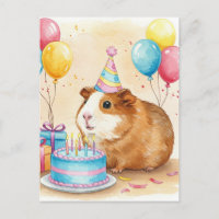 Postal de cumpleaños feliz de cerdo guineano