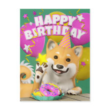 Postal de cumpleaños feliz de Shiba