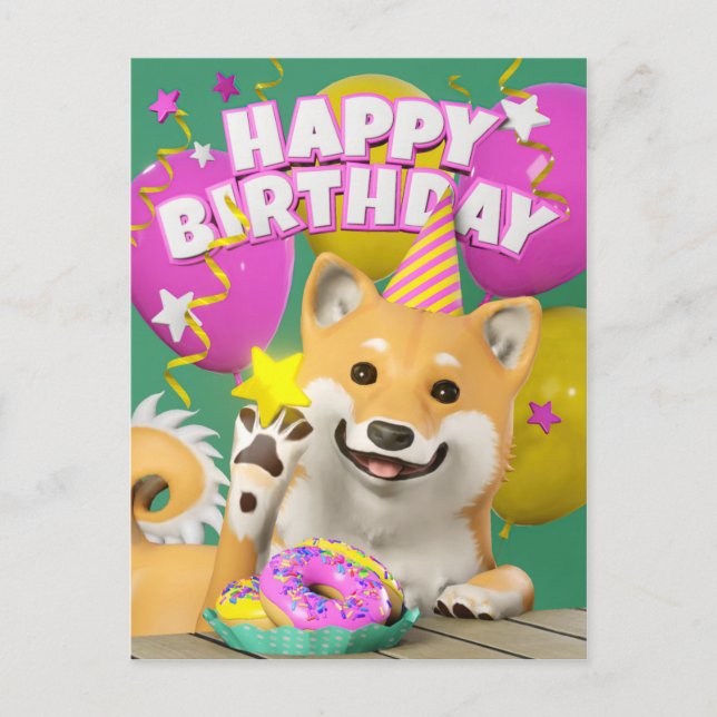 Postal de cumpleaños feliz de Shiba (Anverso)