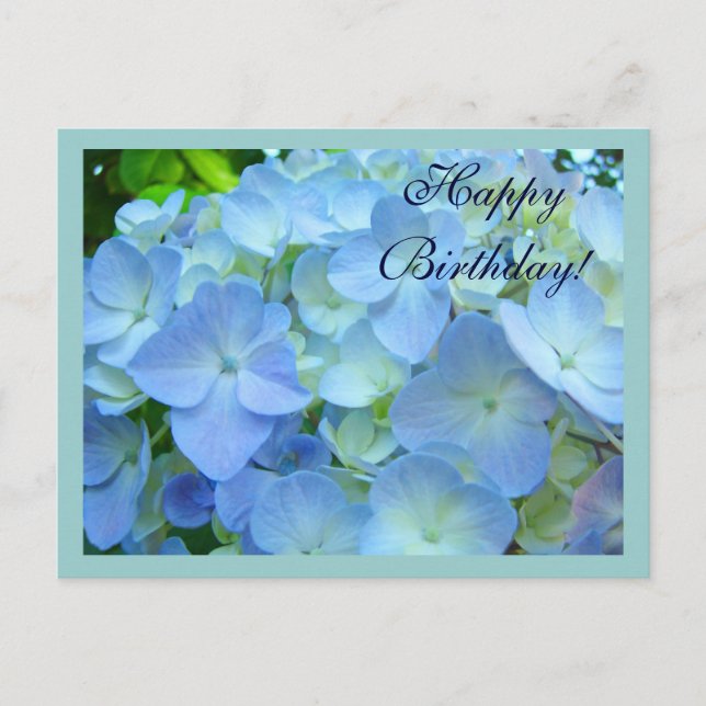 Postal de cumpleaños feliz Flores Florales Azules (Anverso)