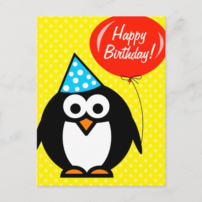 Postal de cumpleaños feliz | pingüino lindo y glob (Anverso)