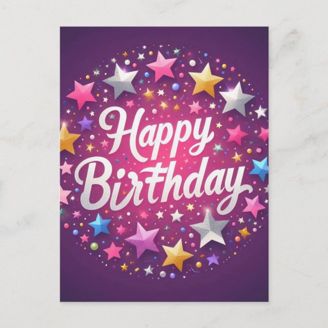 Postal de cumpleaños feliz rosada (Anverso)