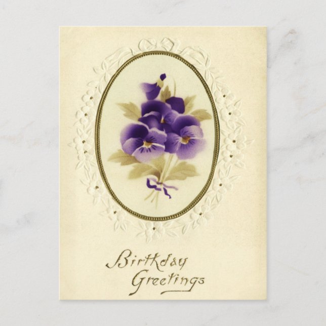 Postal de cumpleaños floral vintage (Anverso)