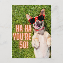 Postal de cumpleaños número 50 del perro riéndose