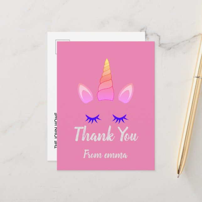 Postal de cumpleaños para el tema de Unicornio ros (Anverso/Reverso In Situ)