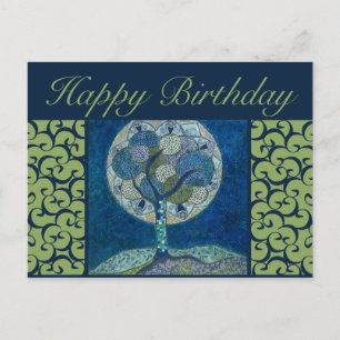 postal de cumpleaños - pintura de luna en flor