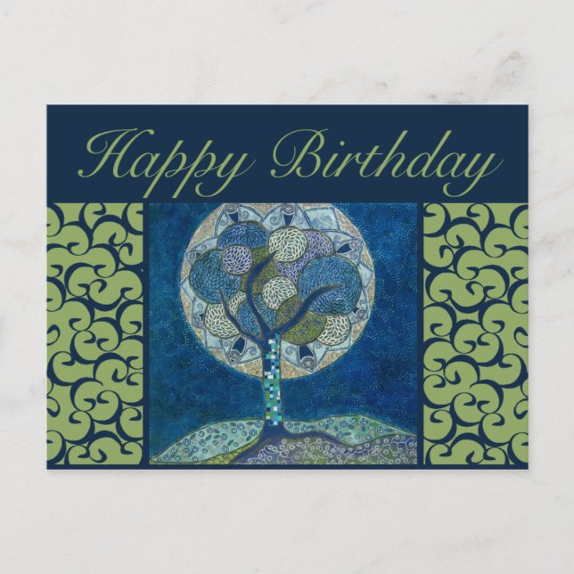 postal de cumpleaños - pintura de luna en flor (Anverso)