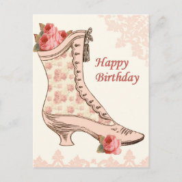 Postal de cumpleaños vintage con zapatos y rosas
