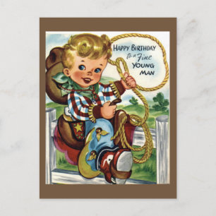 Postal de cumpleaños Vintage de Cowboy