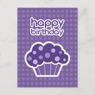 postal de cupcake púrpura de cumpleaños feliz