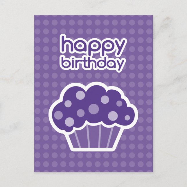 postal de cupcake púrpura de cumpleaños feliz (Anverso)