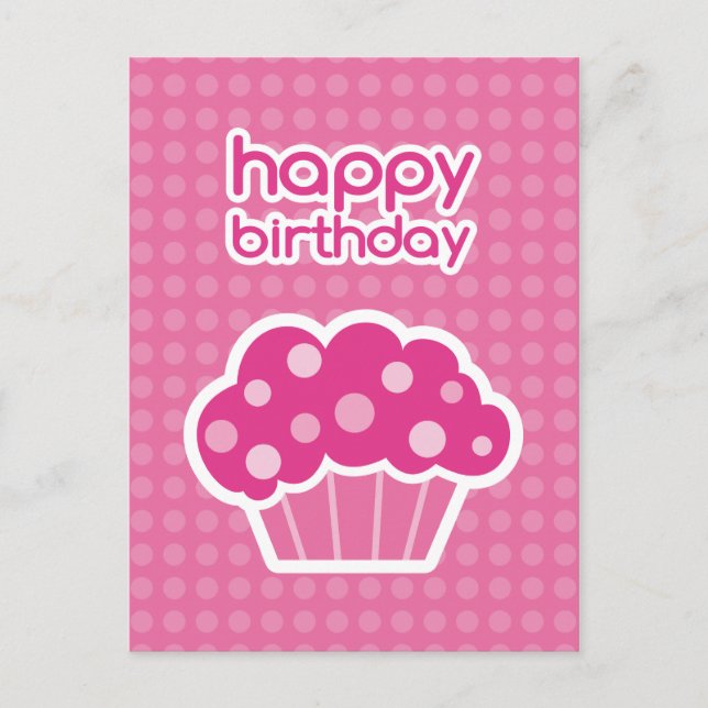 postal de cupcake rosa para feliz cumpleaños (Anverso)