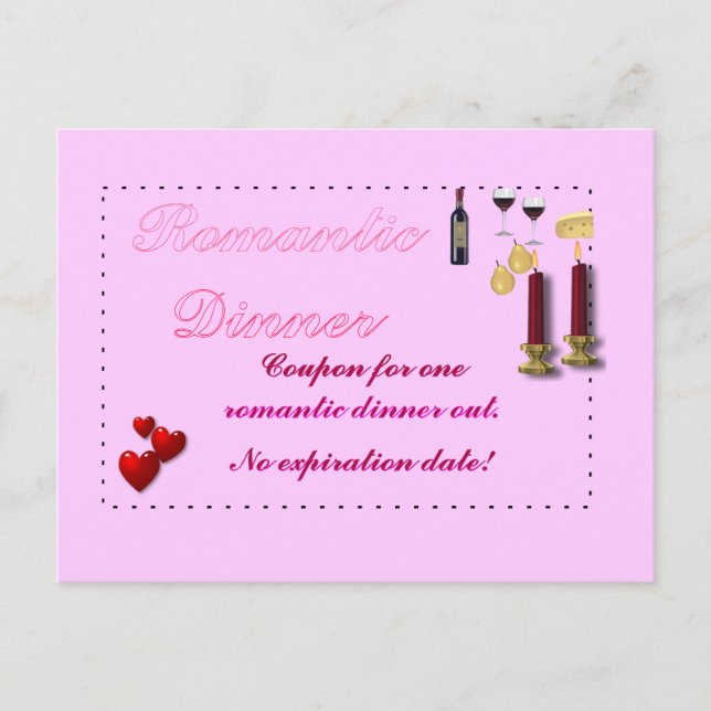 Postal de cupón de cena romántica (Anverso)