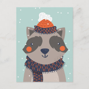 Postal de Cute Winter Raccoon