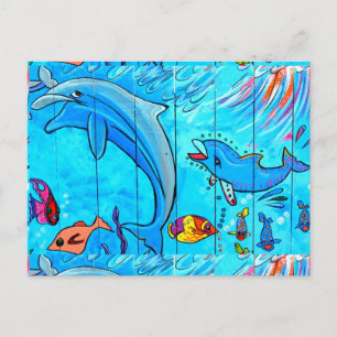 postal de delfines de natación