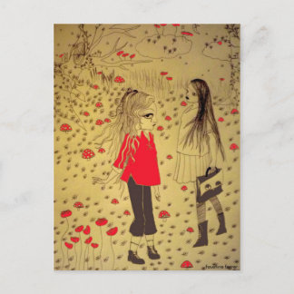 postal de dibujo de chica perdida