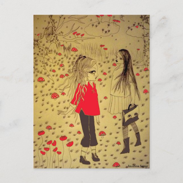 postal de dibujo de chica perdida (Anverso)