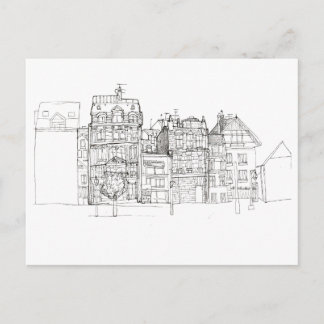 Postal De Dibujo De Ciudad Estética Negra Y Blanca