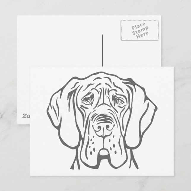 Postal de dibujo de la cabeza de dane grande (Anverso / Reverso)